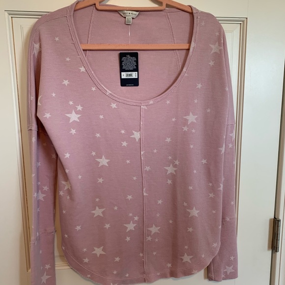 Lucky Brand Tops - NWT Lucky Brand Women’s Pink Thermal Star Print Pullover Relaxed Fit Size XS